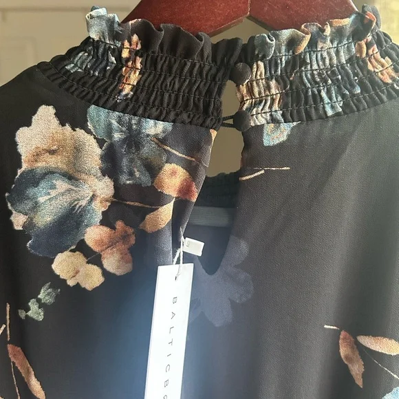 Baltic Born Navy Floral Maxi Dress - High Neck, Ruffle Hem, Gauzy Sleeves - Picture 5 of 5